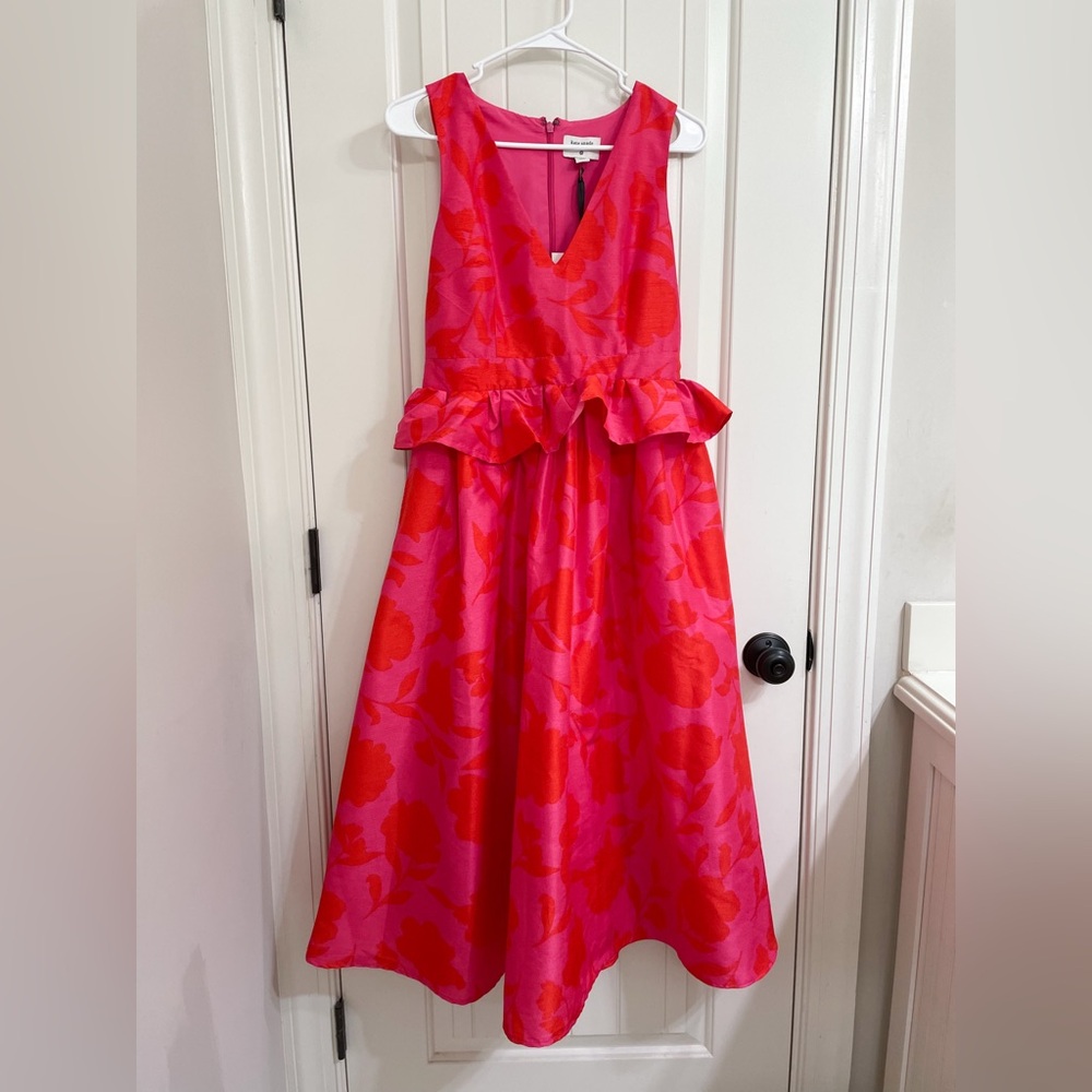 Kate Spade New York x Target Pink Red Floral Midi Dress Size 6 NWT